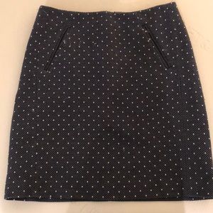 LOFT Petite Navy Blue Polka Dot Tweed Skirt